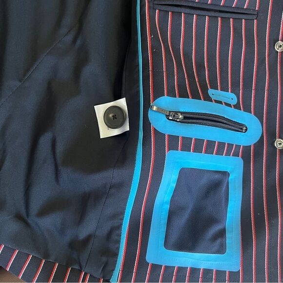 Argent Pinstripe Classic Single Breasted 2 Button Blazer Jacket Navy/Red Size 6 - Picture 8 of 10